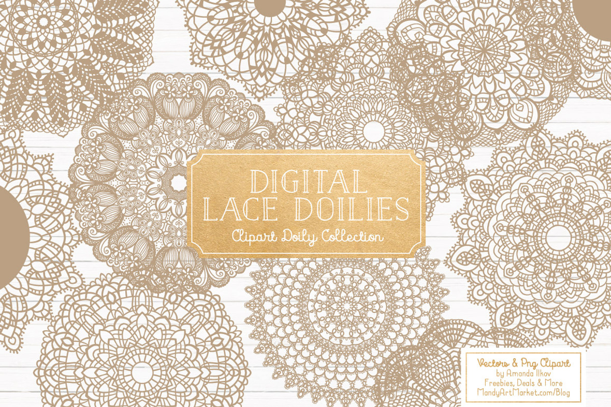 Champagne Lace Doilies Clip Art, an Illustration by Amanda Ilkov (Photo 1 of 4)