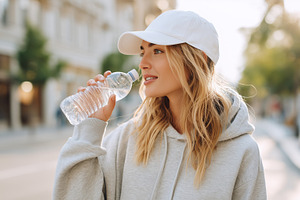 Young woman in white cap and hoodie, a Food & Drink Photo by MistyDay