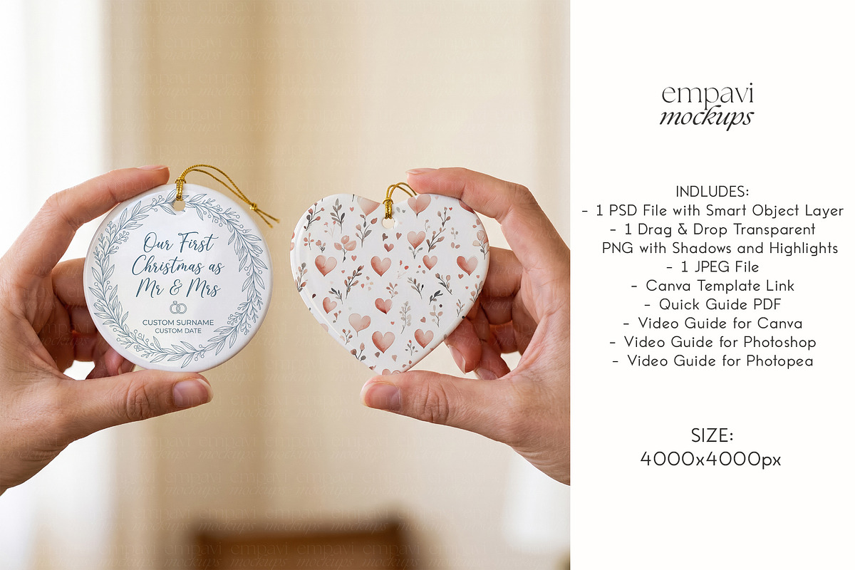 Heart and Round Ornament Mockup, a Household Mockup by EmpaviMockups (Photo 5 of 5)