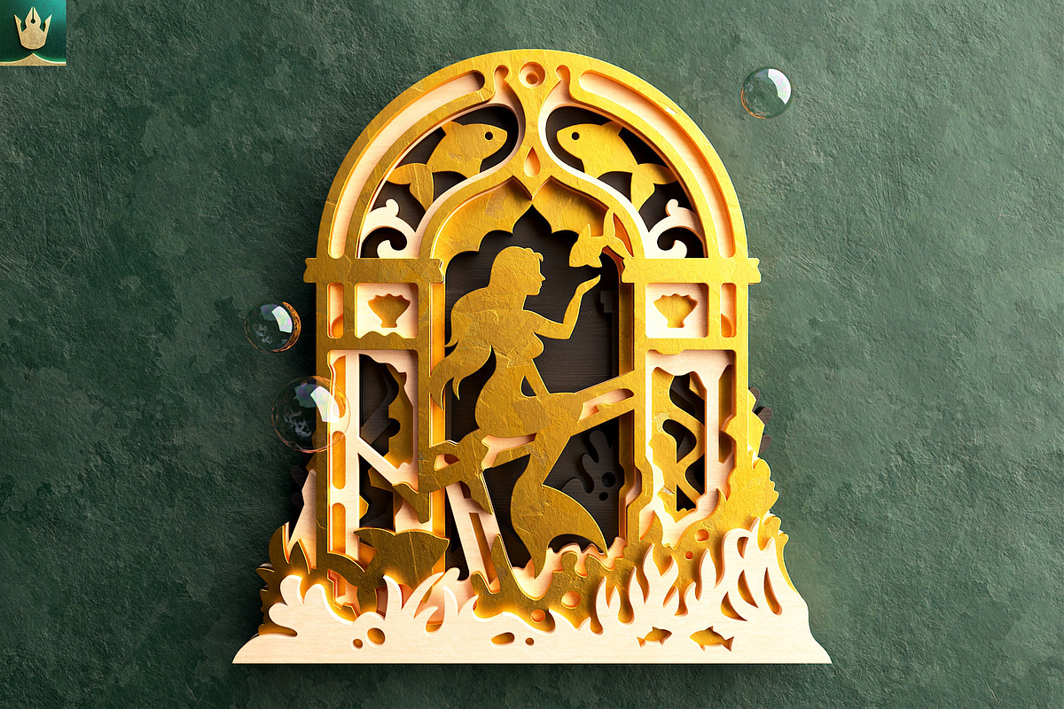 Mermaid 3D Layered Laser Cut File, a Decorative Illustration by pixaroma (Photo 6 of 8)