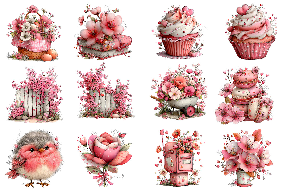 Whimsical Pink Spring Clipart Bundle, an Illustration by Designworld (Photo 2 of 7)