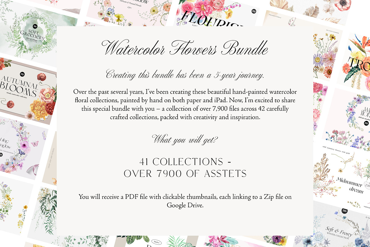 Watercolor Floral BUNDLE handpainted, an Illustration by SunnyAfternoons (Photo 3 of 10)