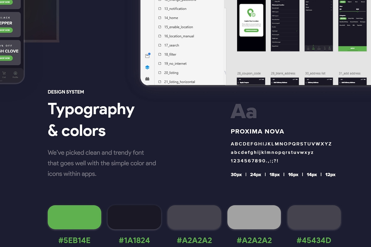 Bigrocery Dark UI Kit for Grocery, a Wireframe Template by SyalUIUX (Photo 2 of 7)