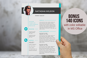 2 In 1 Turquoise Photo Word Resume