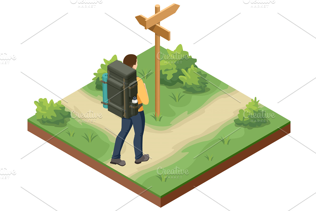 Isometric hiking scene. A backpacker, a Sport Illustration by Golden Sikorka