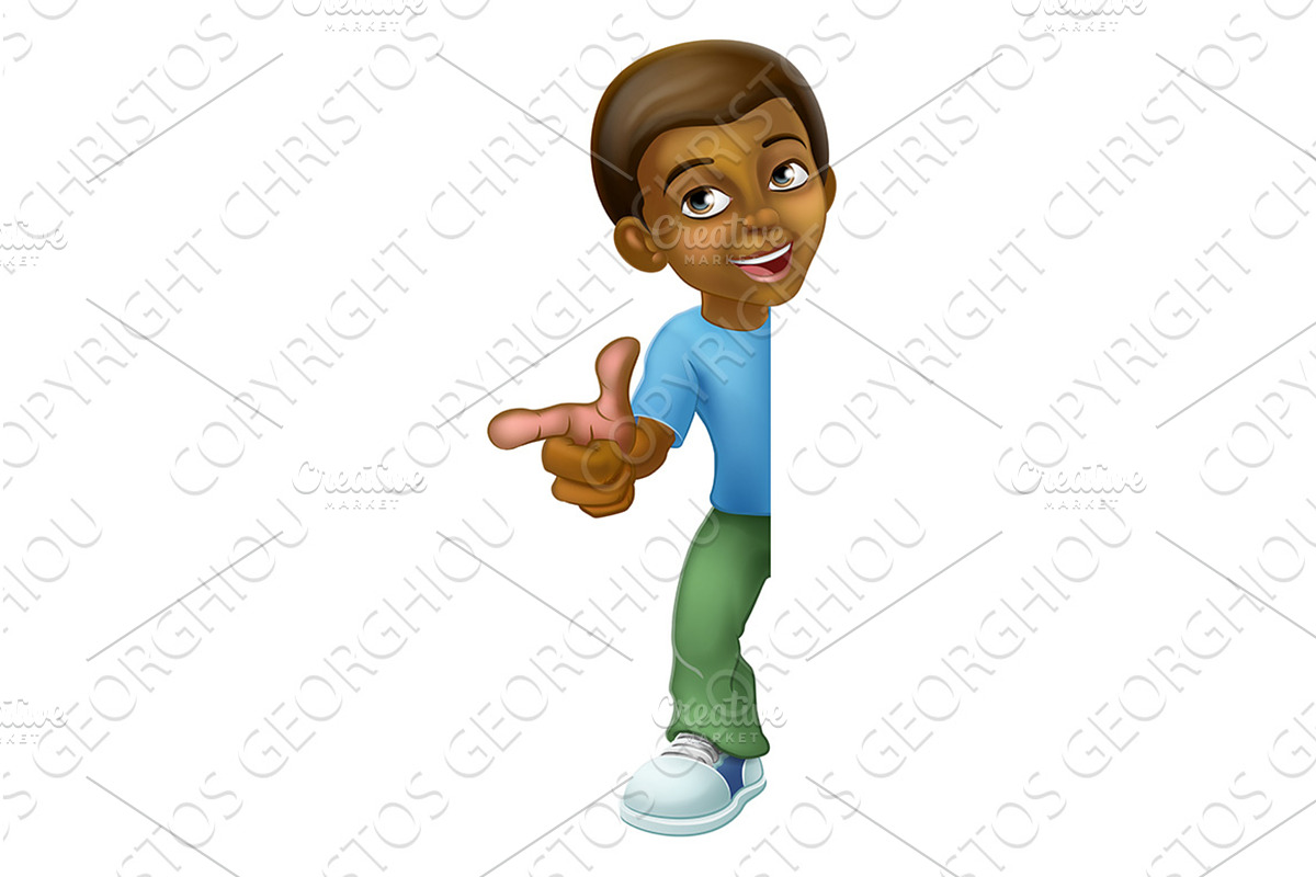 Black Boy Cartoon Child Kid Pointing, an Education Illustration by Christos Georghiou