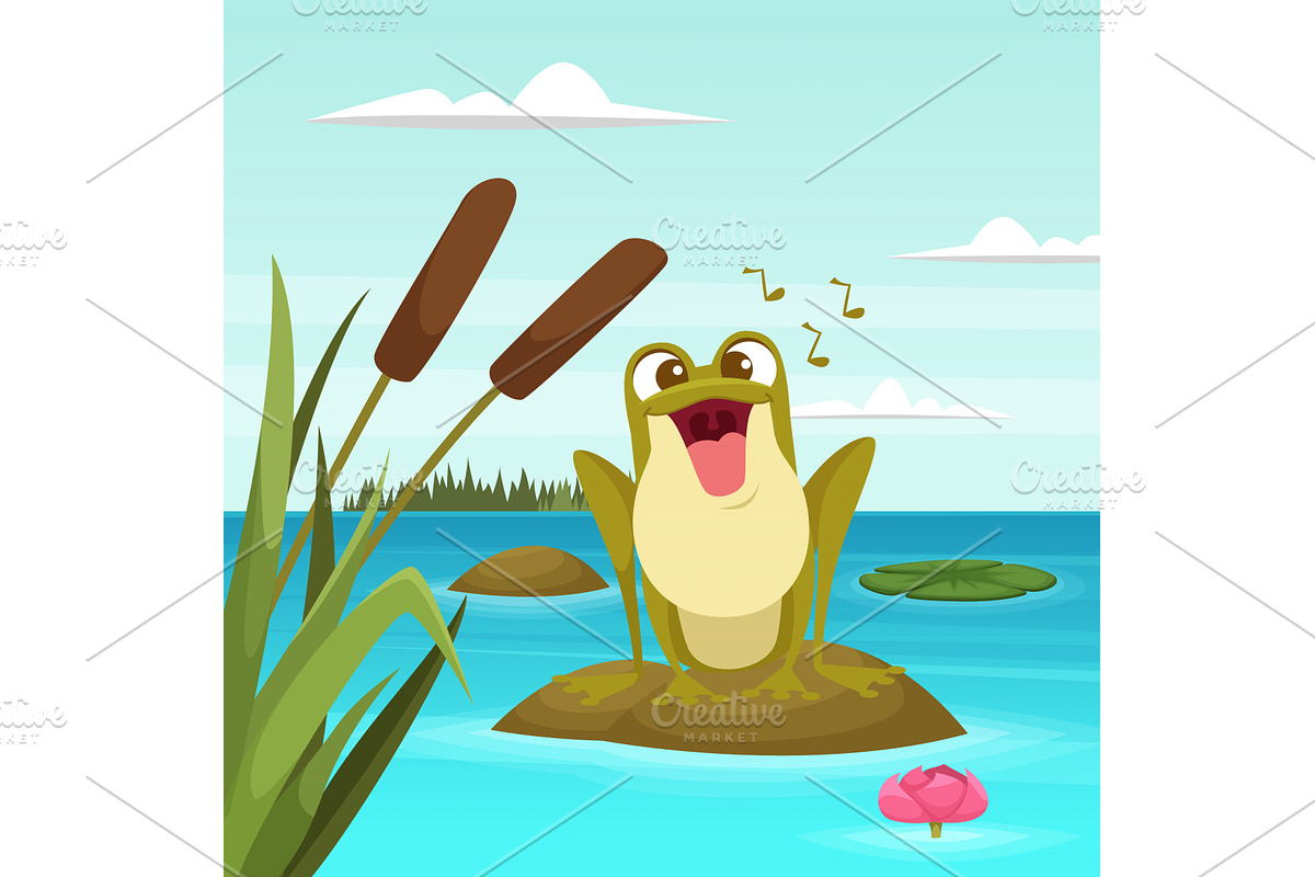 Frog singing. cartoon frog mascot, an Animal Illustration by Onyx