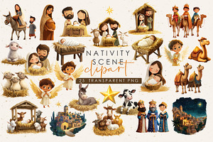 Nativity Scene Clipart, a Seasonal Illustration by ⋒DesignECShop⋒