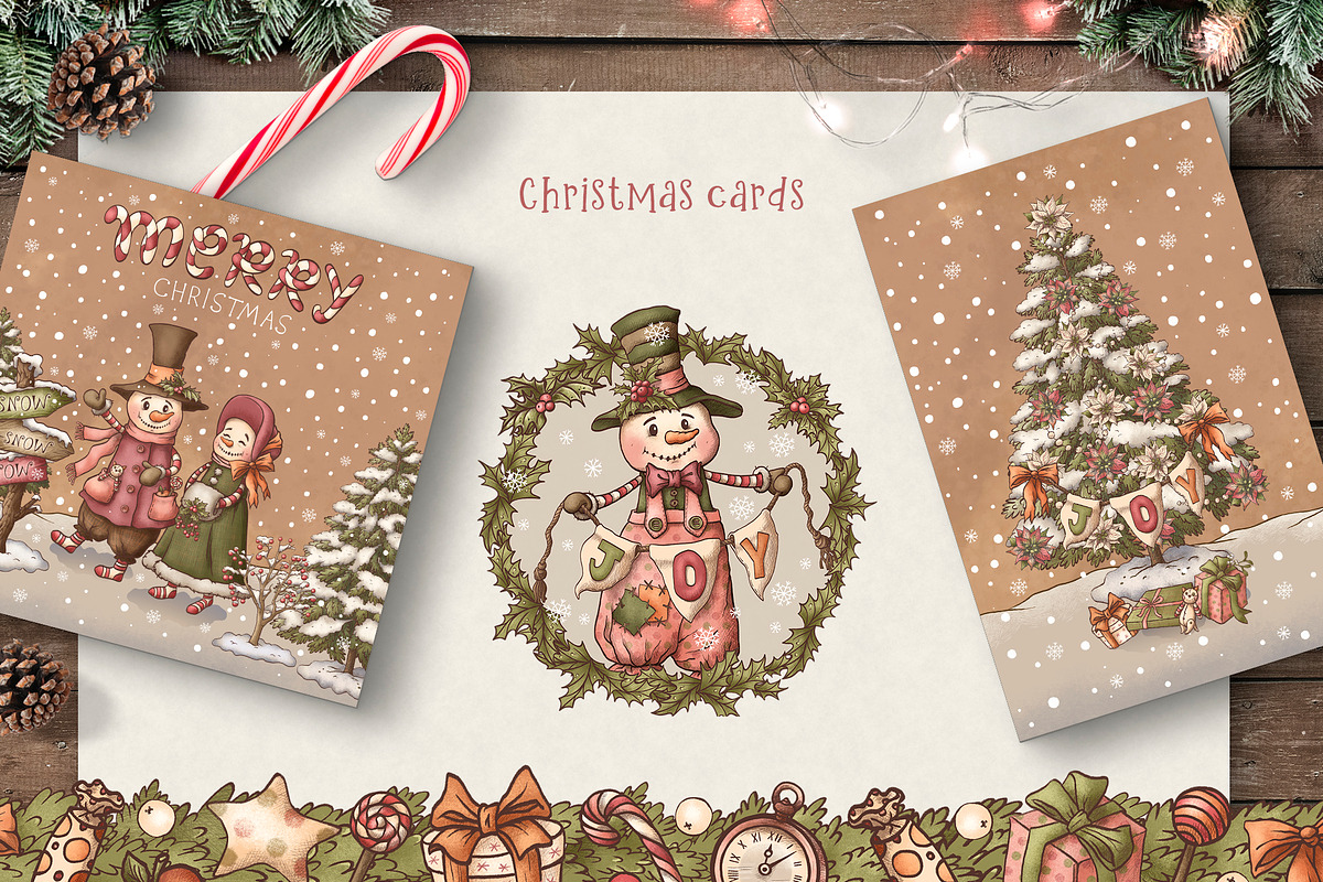 Christmas Vintage Snowmen, a Decorative Illustration by Otry Art (Photo 8 of 17)