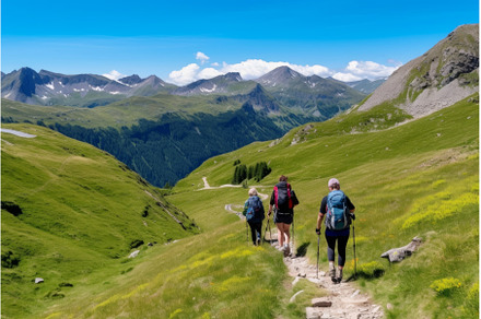 Back view hikers mountains nature, a Person Photo by Ylivdesign