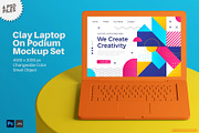 Clay Macbook On Podium Mockup Set, a Device Mockup by Remnand Studio (Thumbnail 1 of 9)
