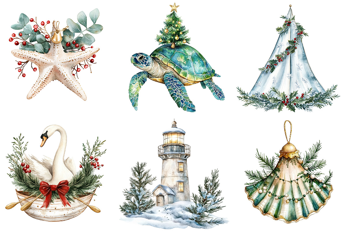 Merry Maritime Christmas Clipart, a Seasonal Illustration by CitraGraphics (Photo 2 of 9)