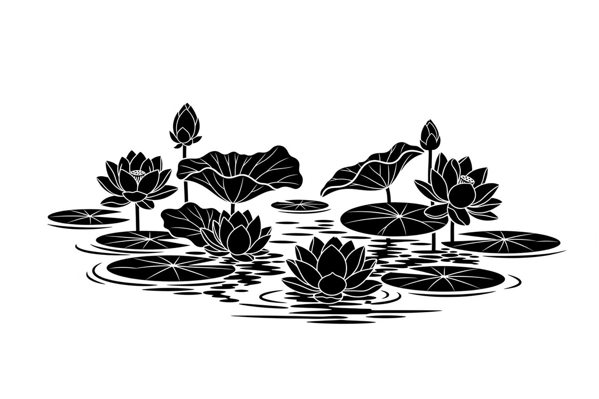 Lotus Pond Silhouette SVG Bundle, an Illustration by yasushie (Photo 4 of 31)