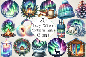 Cozy Winter Northern Lights Bundle, an Illustration by DreamPrint404
