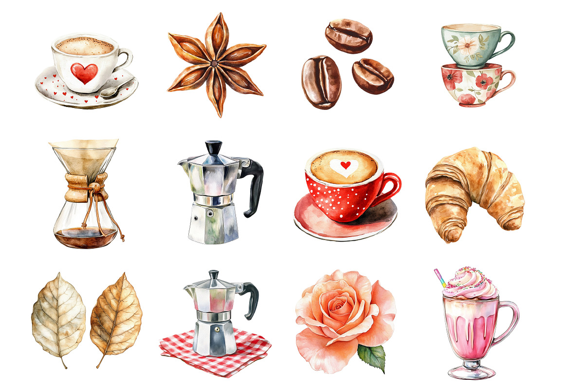Watercolor Coffee Clipart, a Seasonal Illustration by Design Market (Photo 3 of 5)