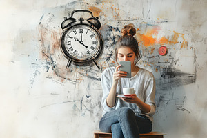 Young woman sitting with smartphone, a Photo by Pavel_design