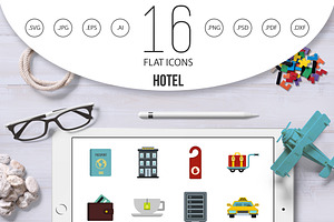 Hotel Icons Set, Flat Style