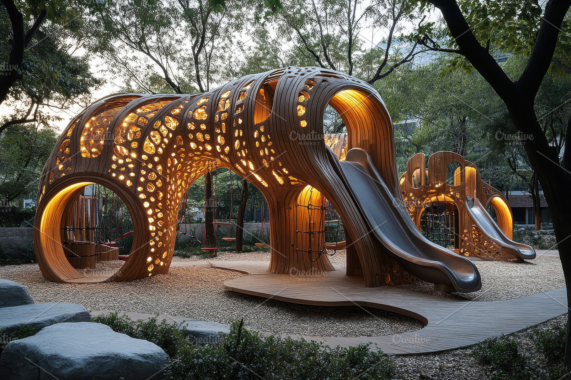 Unique playground structure with ill, a Photo by Tanuart