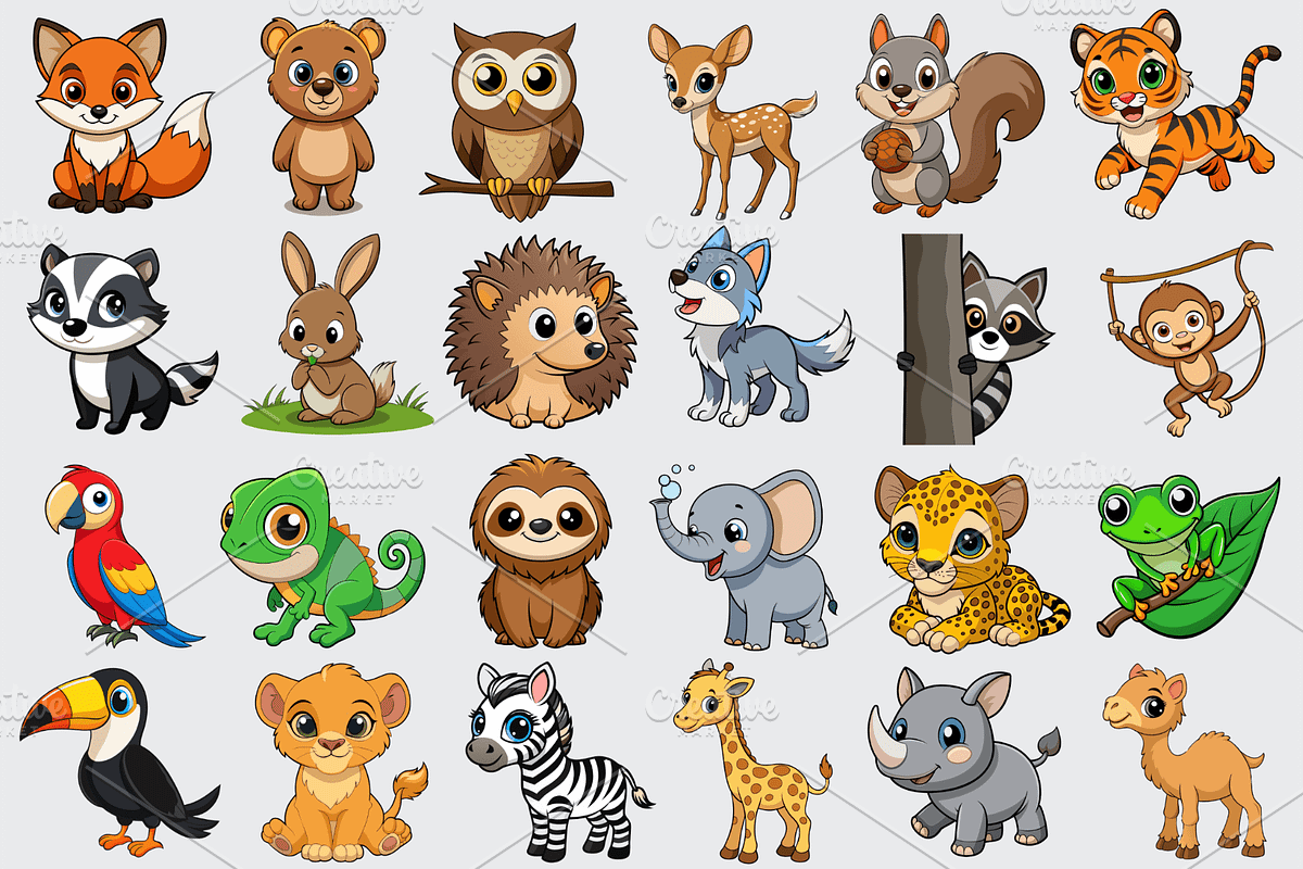 Cute Cartoon Animals SVG Cliparts, an Animal Illustration by Palleon (Photo 2 of 3)