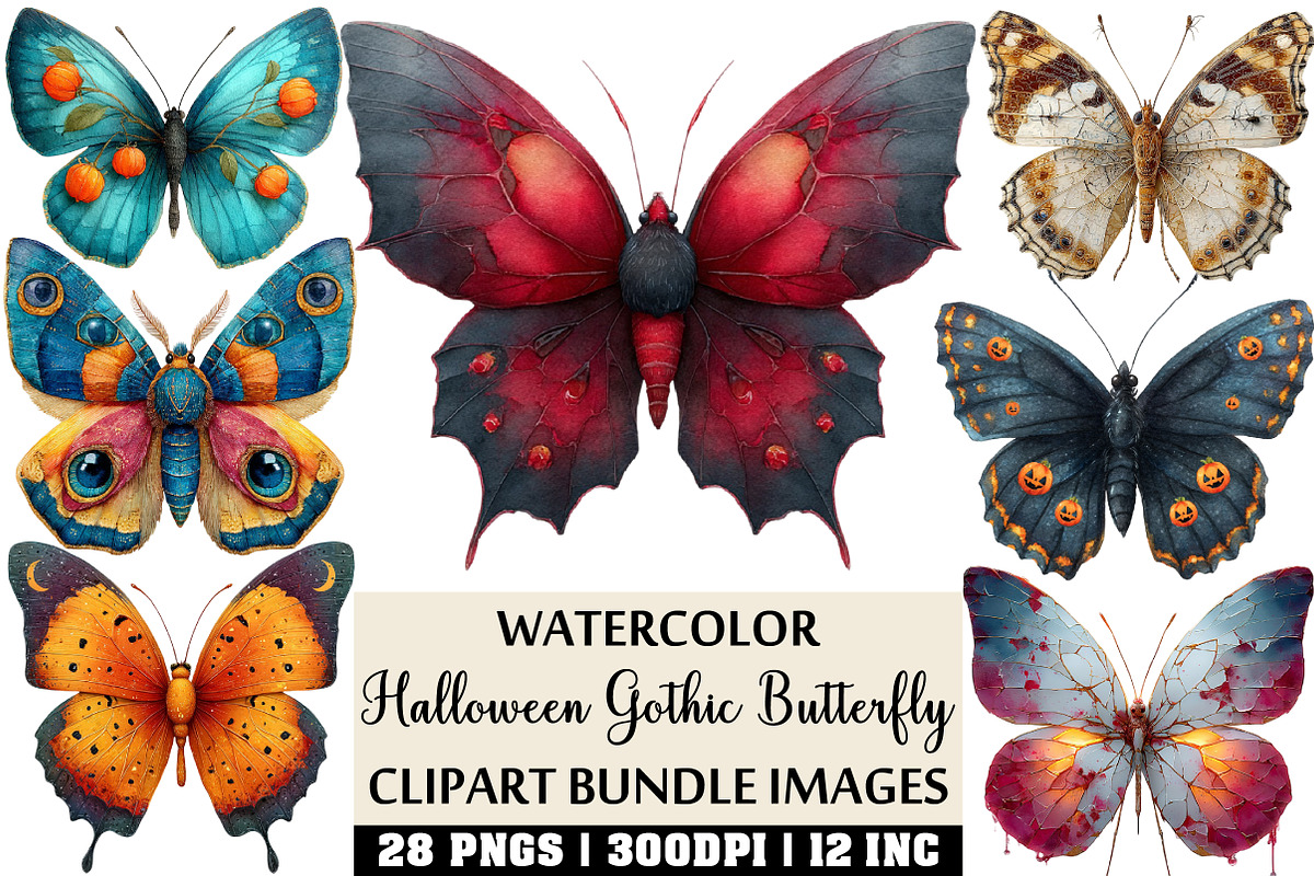 Halloween Gothic Butterfly Clipart, an Illustration by Craft Nest (Photo 1 of 4)