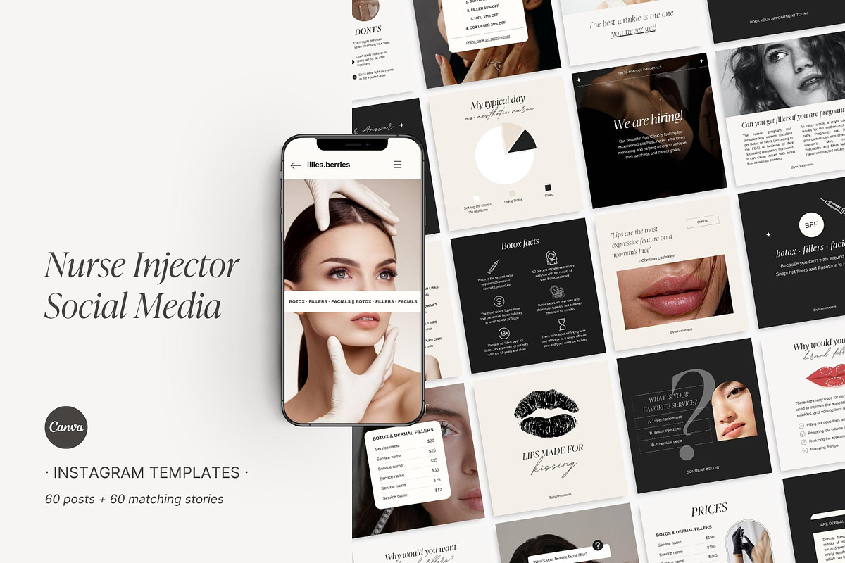 Nurse Injector Instagram templates, a Social Media Template by LiliesandBerries (Photo 1 of 22)