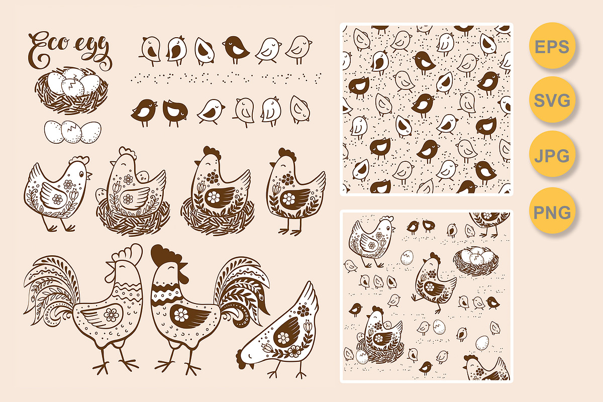 Funny Chickens family Set, an Animal Illustration by Nataliia Toporovska (Photo 2 of 4)