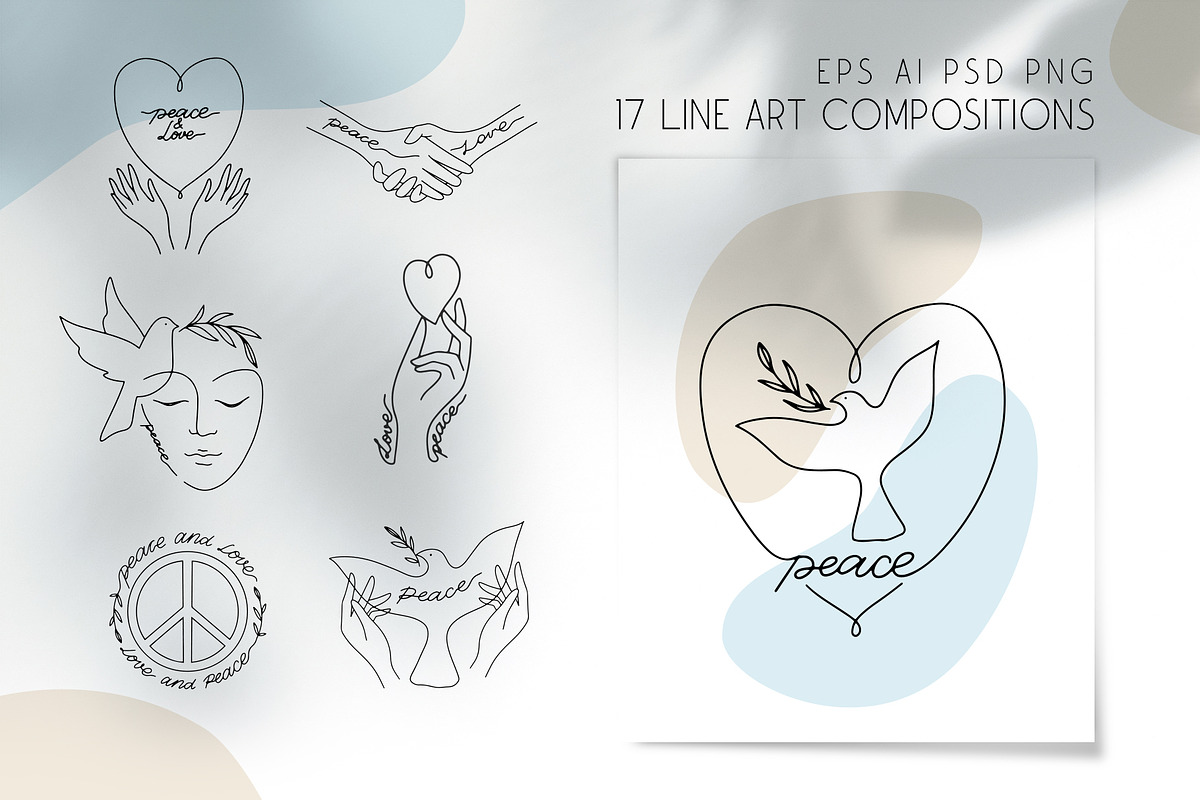 Peace and love line art illustration, an Illustration by Julia M. Watercolor (Photo 1 of 9)