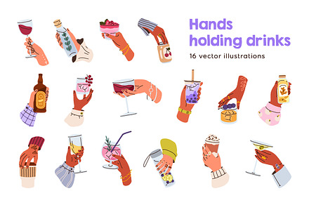 Hands holding drinks. Beverages set, a Food Illustration by Good Studio