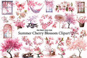 Summer Cherry Blossom Clipart, an Illustration by Designworld
