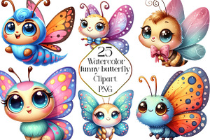 Watercolor Cartoon Funny Butterfly, an Illustration by CraftArtStudio