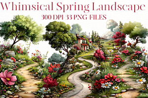 Whimsical spring landscape Clipart, an Illustration by Designworld