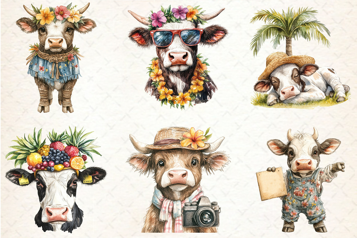 Tropical Hawaiian Summer Cow Clipart, an Illustration by Rose Art (Photo 2 of 7)