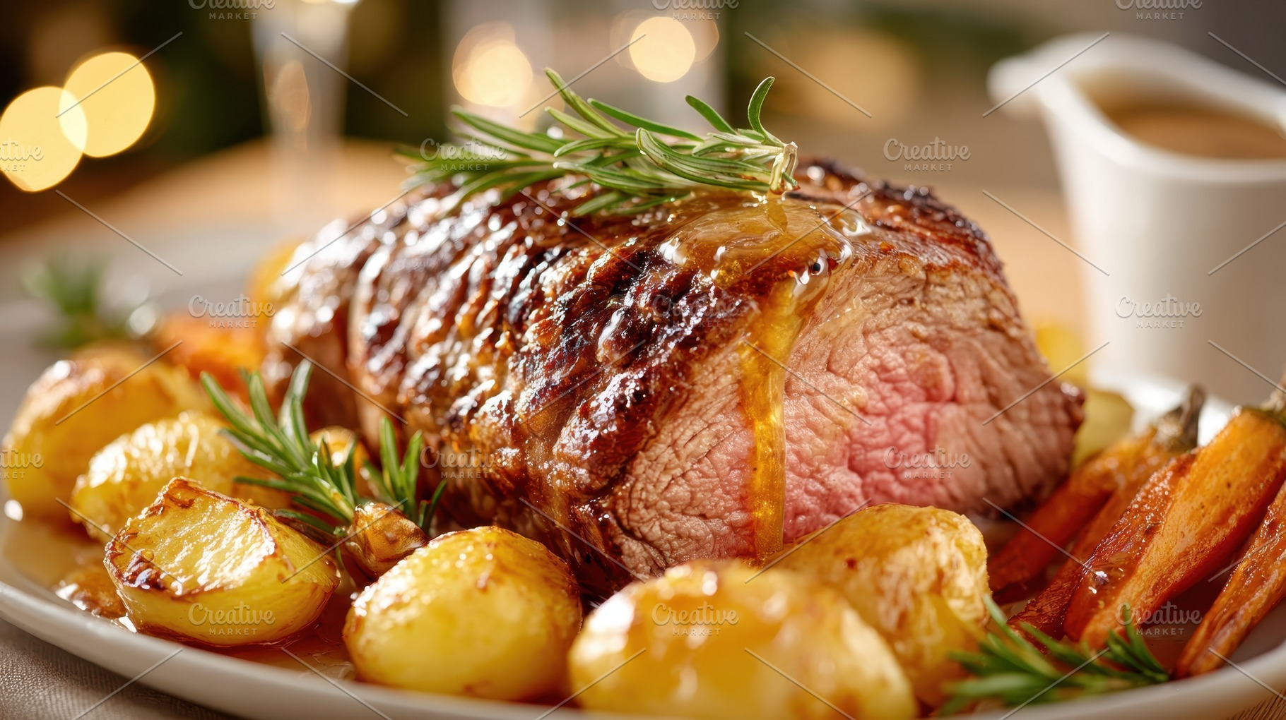 Roasted beef with vegetables and herbs, a Food & Drink Photo by AlyaAnd