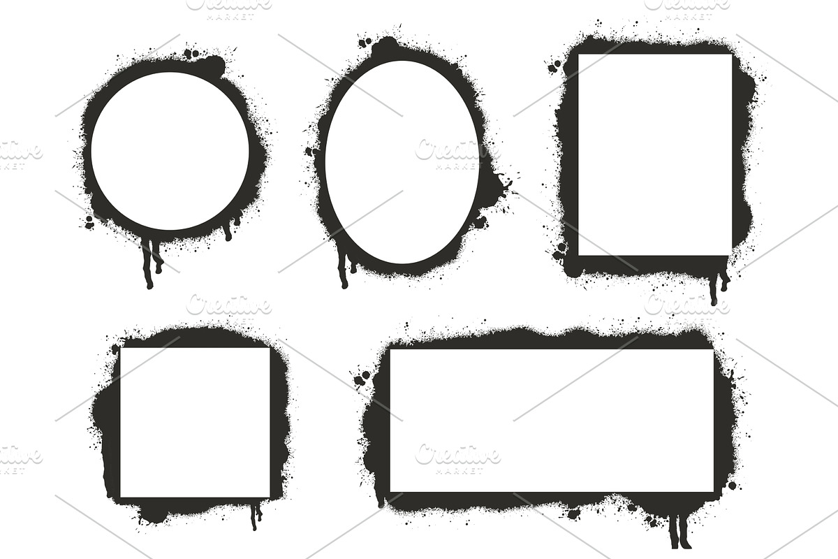 Grunge ink spray frame set, an Illustration by Tati_Kli