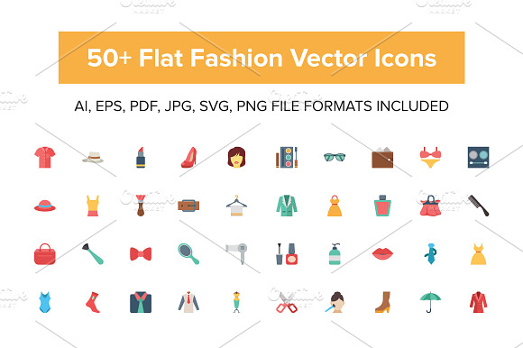 50 Flat Fashion Vector Icons