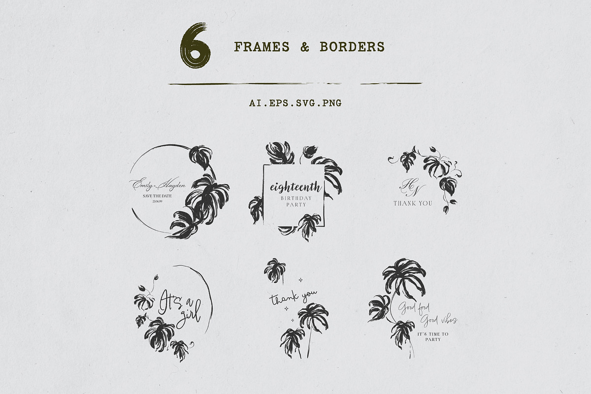 Monstera Ink Brush Botanical Vector, a Decorative Illustration by Momosama Studio (Photo 3 of 9)