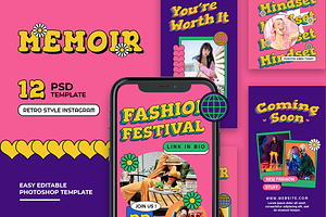 Memoir 90s Neon Instagram Template, a Social Media Template by Shinra Labs