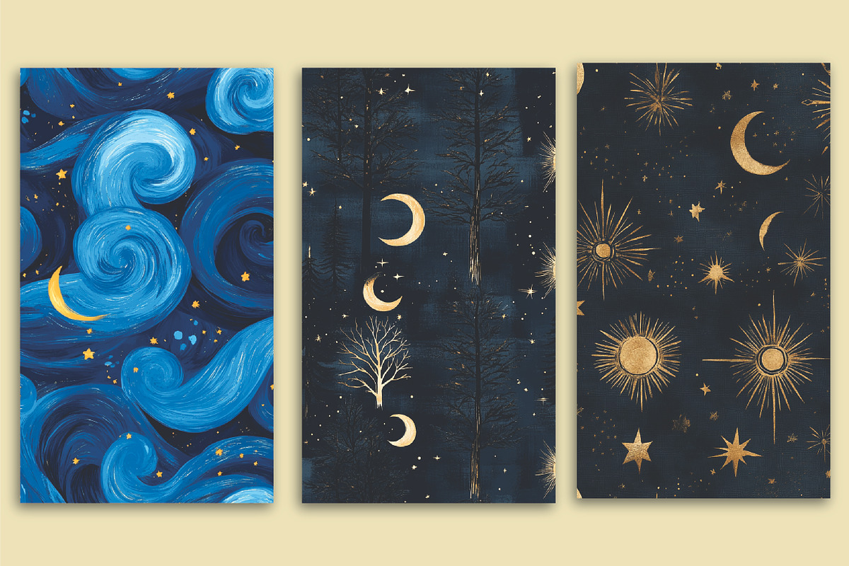 Starry Night with Moons Pattern, a Pattern Graphic by Artful Prints (Photo 3 of 3)