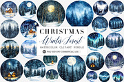 Watercolor Winter Forest clipart, an Illustration by SinaCreation (Thumbnail 1 of 5)
