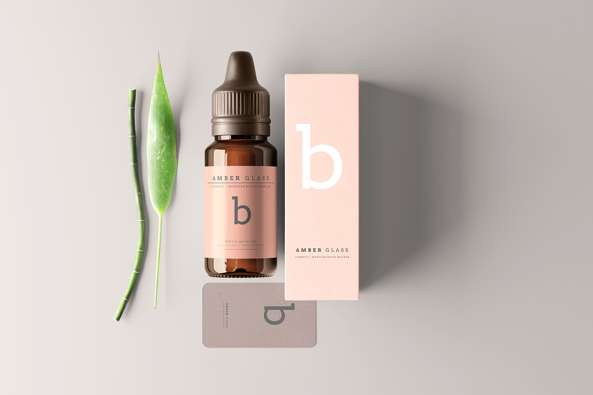 Amber Glass Dropper Bottle Mockups, a Cups & Container Mockup by pmvch (Photo 7 of 20)