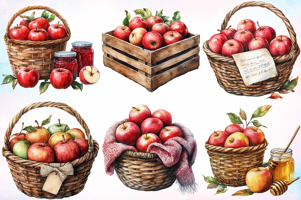 Watercolor Autumn Apple Basket PNG, a Seasonal Illustration by Canvas Craft (Photo 3 of 6)