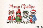 Cute Christmas Cats Wall Art PNG, a Seasonal Illustration by YA Design (Thumbnail 1 of 4)