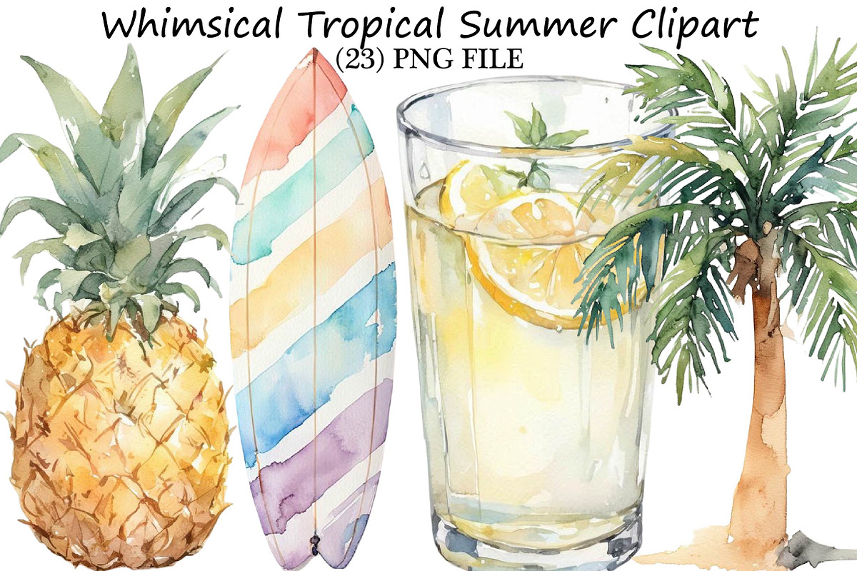 Whimsical Tropical Summer Clipart, an Illustration by DreamPrint404 (Photo 1 of 6)