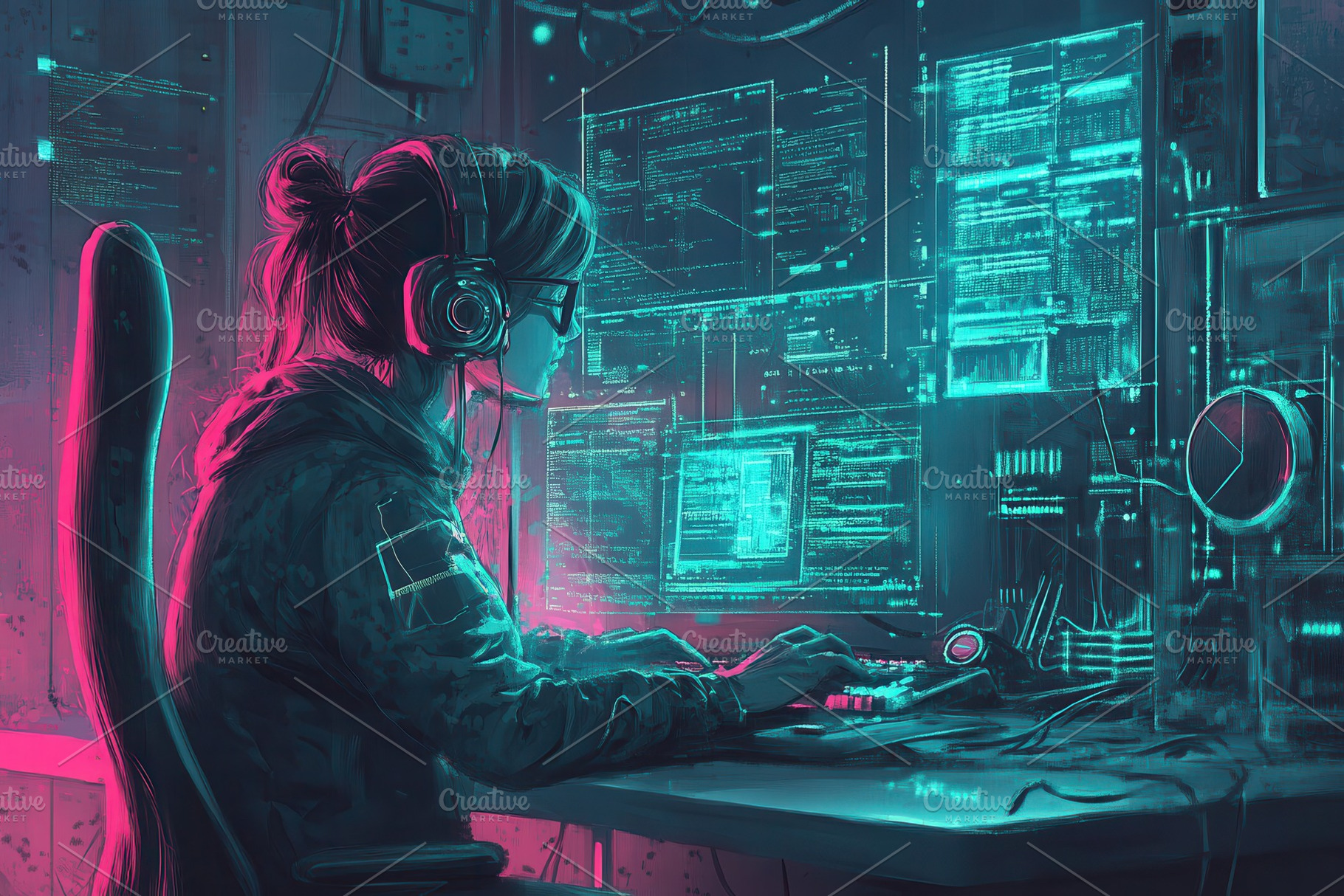 Digital illustration showcasing a fe, a Photo by Pavel_design