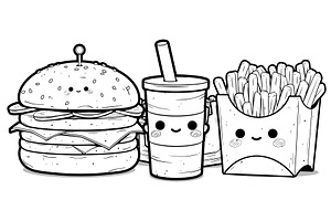 Burger Glass of Milkshake Pack of, a Food Illustration by LadadikArt