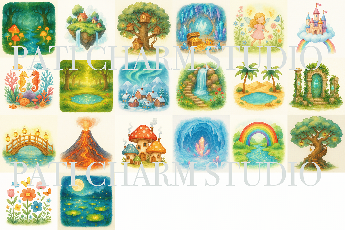 Fantasy Landscape Clipart Set, a Decorative Illustration by Pati Charm Studio (Photo 2 of 8)