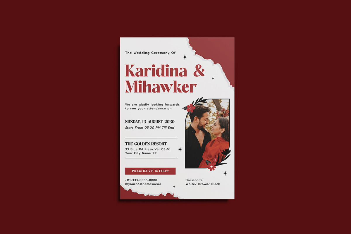 Red Torn Wedding Invitation Template, an Invitation Template by iDoodle Studio (Photo 3 of 4)