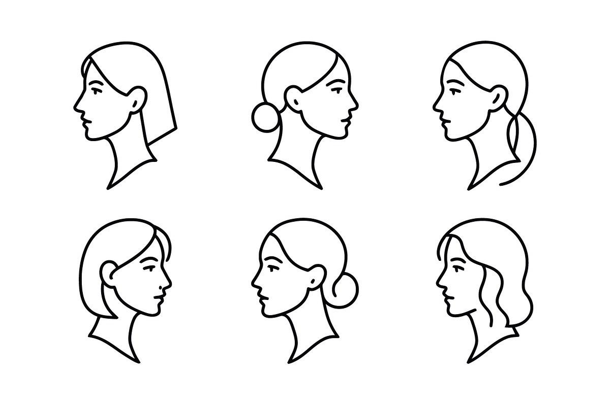 Feminine Face Icon Collection, an Outline Icon by Vectorium Studio (Photo 2 of 2)