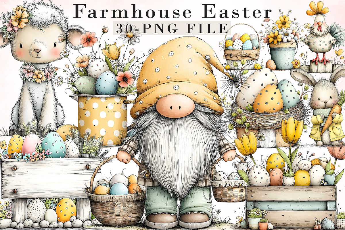 Farmhouse Easter Clipart, an Illustration by Libby Wishes (Photo 1 of 8)