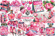 Watercolor Valentine's Day Clipart, an Illustration by Canvas Craft (Thumbnail 1 of 6)